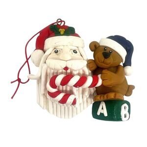 Vintage Dough Clay Santa Teddy Bear Candy Cane Christmas Ornament ABC Block CL45